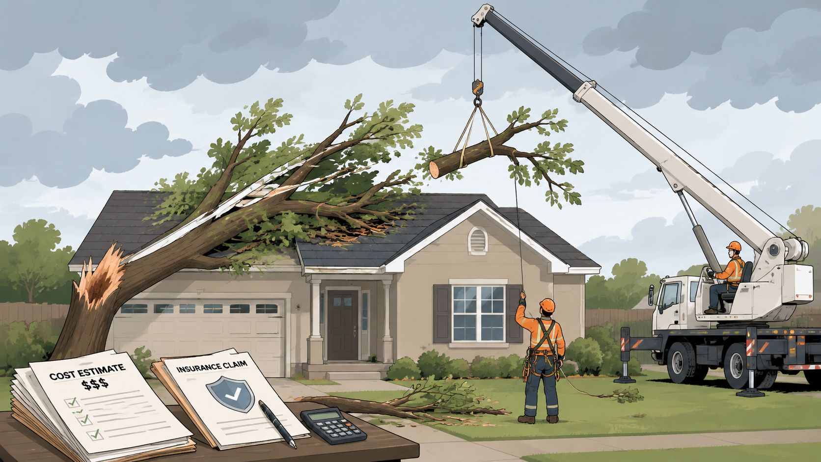 Crew removing a storm-damaged tree in Doraville